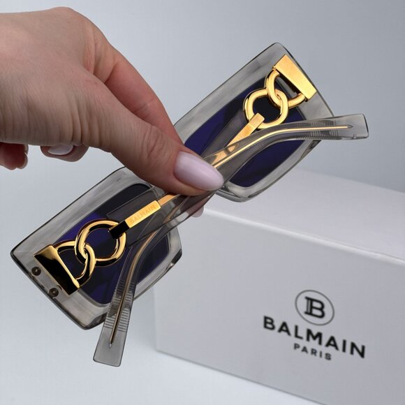 Balmain IMPERIAL BPS-145C-53 Women BRAND NEW Sunglasses Grey Crystal Rectangle - Picture 4 of 12